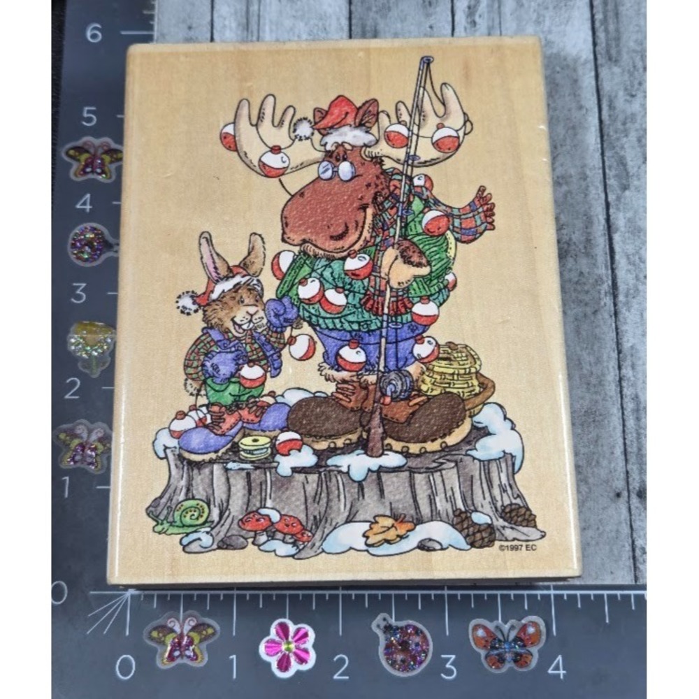 Stampendous Decorate Your Life XP002 Christmas Moose Rubber Stamp Wood #A23